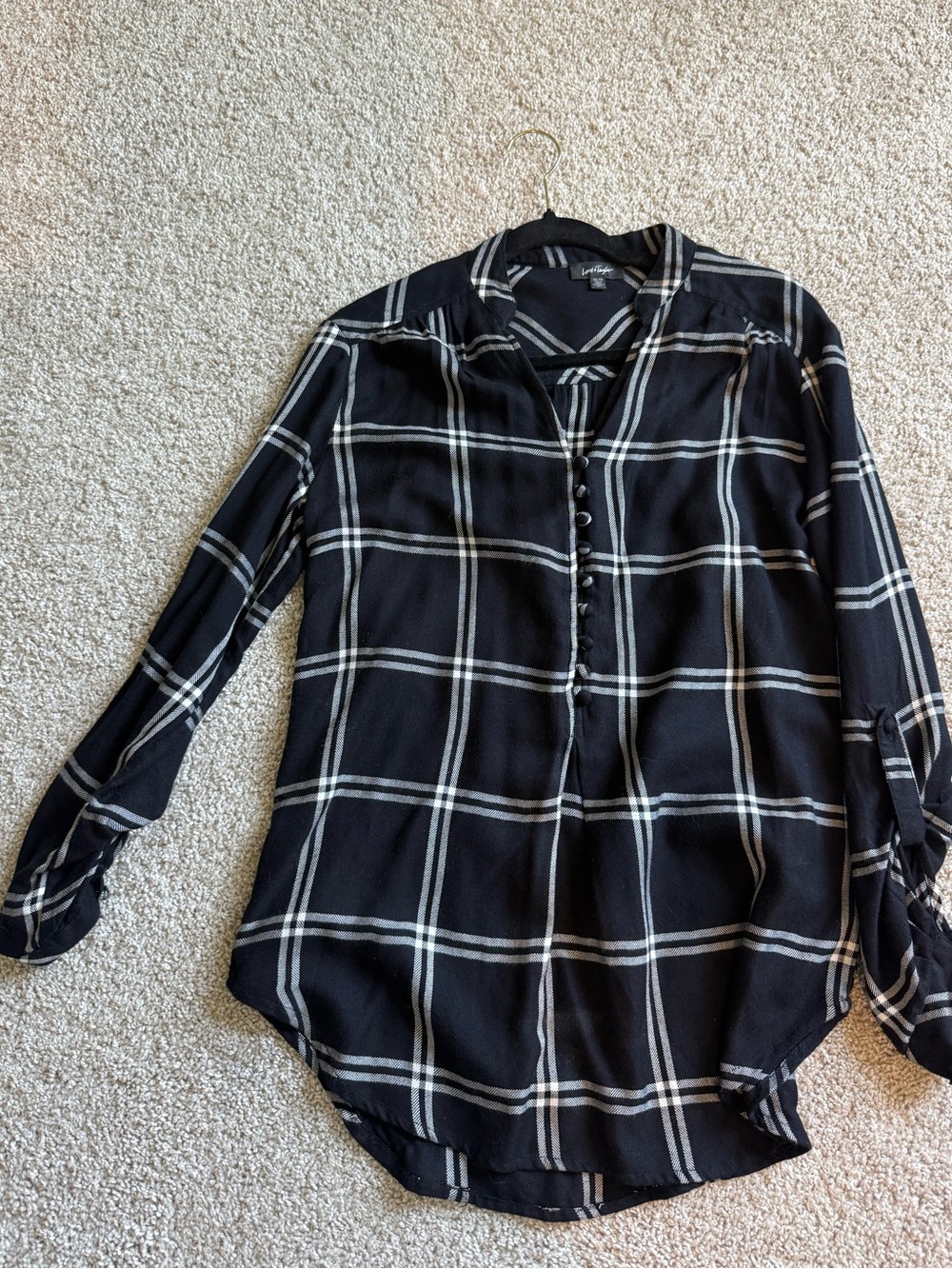 Lord & Taylor Black and White Plaid Shirt